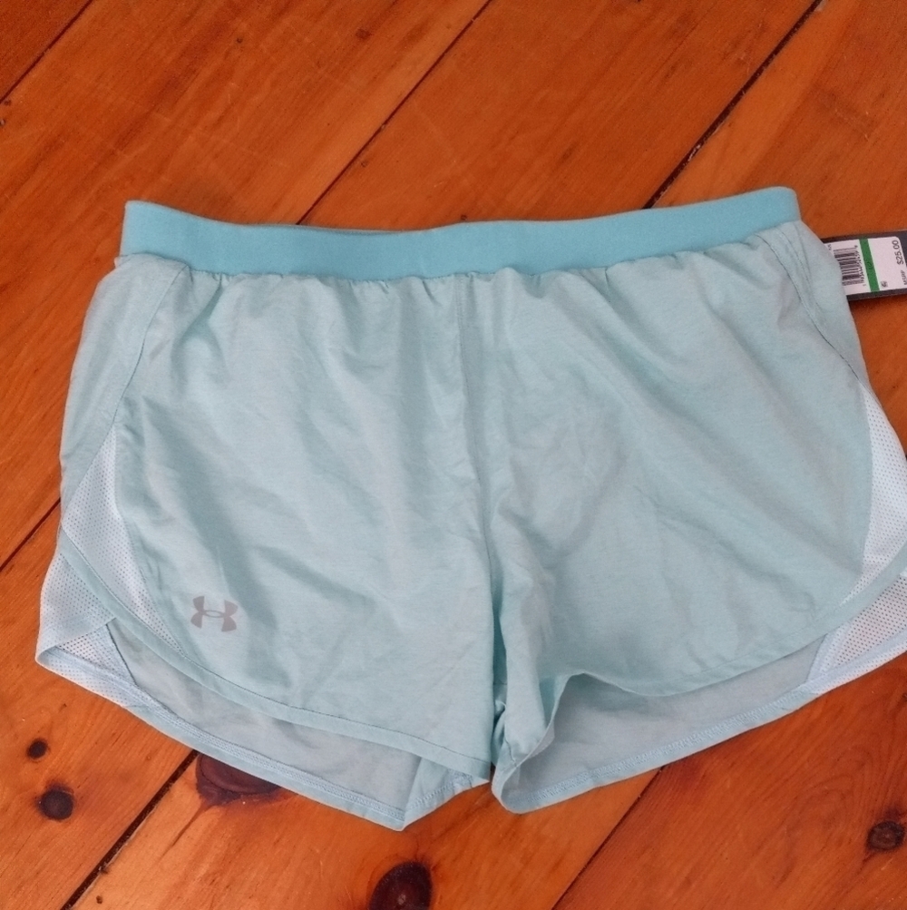 NWT Under Armour Womens L Mint Green Running Shorts , Heatgear Loose.